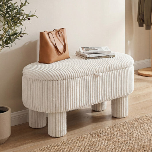 42 Inch Storage Ottoman Bench Corduroy Fabric Upholstered Foot Stool-Gray W2B