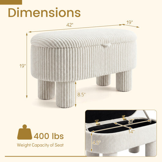 42 Inch Storage Ottoman Bench Corduroy Fabric Upholstered Foot Stool-Gray W2B