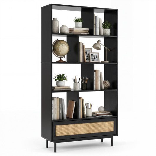 64 inch 6-Tier Tall Wooden Bookcase with 8 Open Cubes-Black W2B