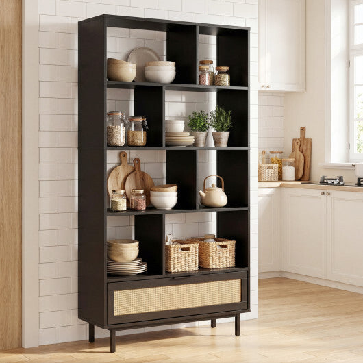 64 inch 6-Tier Tall Wooden Bookcase with 8 Open Cubes-Black W2B