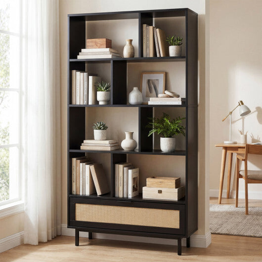 64 inch 6-Tier Tall Wooden Bookcase with 8 Open Cubes-Black W2B