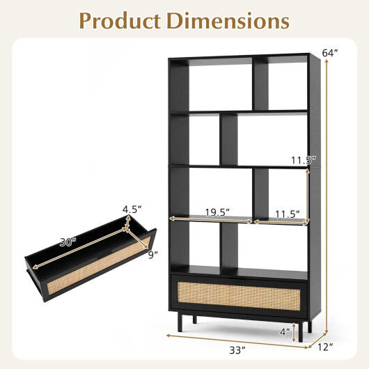 64 inch 6-Tier Tall Wooden Bookcase with 8 Open Cubes-Black W2B