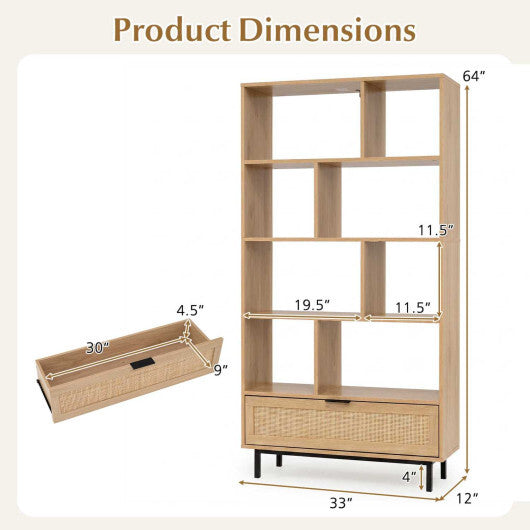 64 inch 6-Tier Tall Wooden Bookcase with 8 Open Cubes-Black W2B