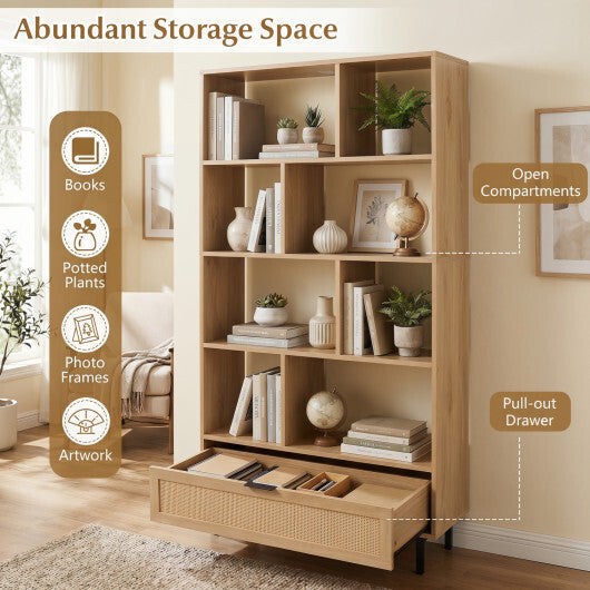 64 inch 6-Tier Tall Wooden Bookcase with 8 Open Cubes-Black W2B