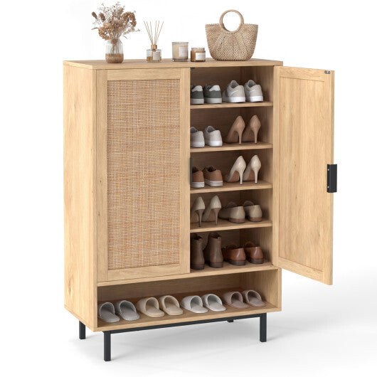 43 Inch 6-Tier Tall Shoe Cabinet with Double Doors-Natural W2B
