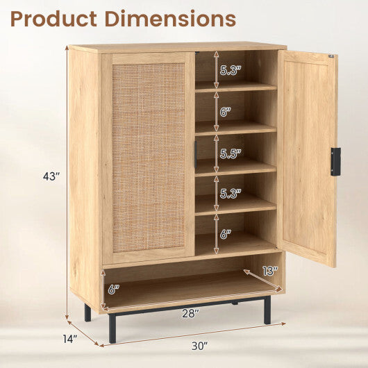 43 Inch 6-Tier Tall Shoe Cabinet with Double Doors-Natural W2B