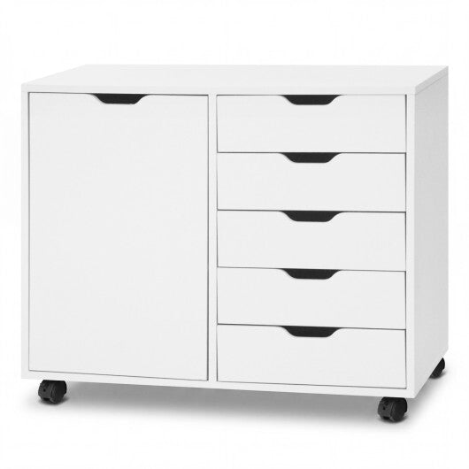5 Drawer Storage Cabinet on Wheels with Adjustable Shelf-White W2B