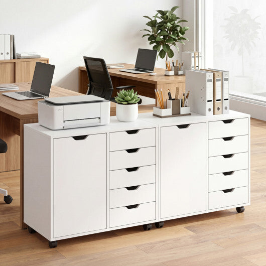 5 Drawer Storage Cabinet on Wheels with Adjustable Shelf-White W2B