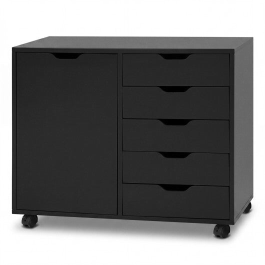 5 Drawer Storage Cabinet on Wheels with Adjustable Shelf-White W2B