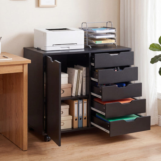 5 Drawer Storage Cabinet on Wheels with Adjustable Shelf-White W2B