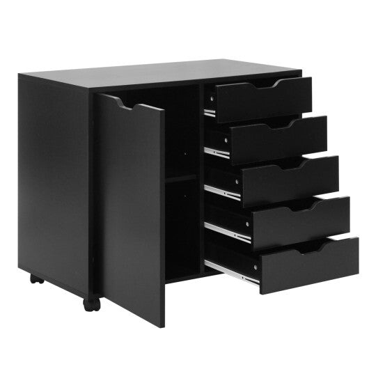 5 Drawer Storage Cabinet on Wheels with Adjustable Shelf-White W2B