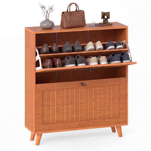 Narrow Shoe Cabinet with Adjustable and Removable Shelves for Entryway Foyer-Oak W2B