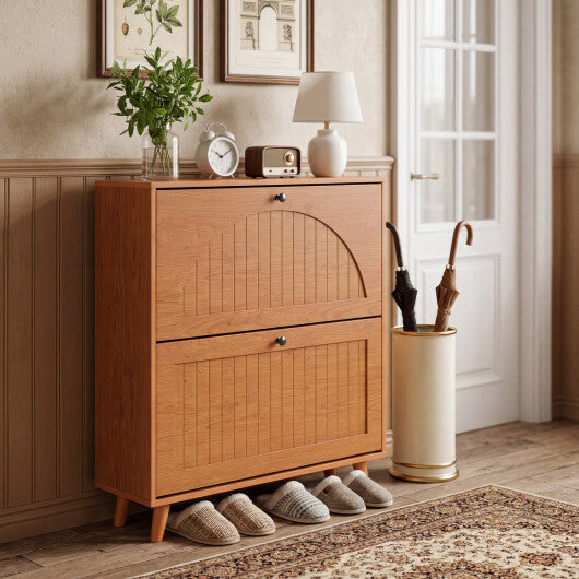 Narrow Shoe Cabinet with Adjustable and Removable Shelves for Entryway Foyer-Oak W2B