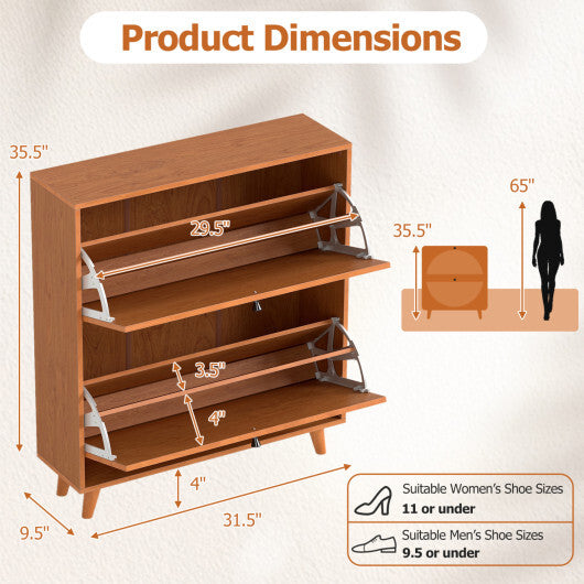 Narrow Shoe Cabinet with Adjustable and Removable Shelves for Entryway Foyer-Oak W2B