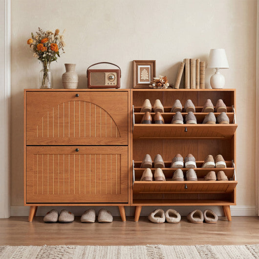 Narrow Shoe Cabinet with Adjustable and Removable Shelves for Entryway Foyer-Oak W2B