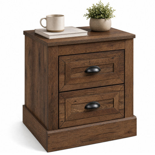 Farmhouse Nightstand with 2 Drawers & Storage for Living Room Bedroom-Brown W2B