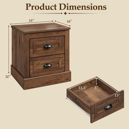 Farmhouse Nightstand with 2 Drawers & Storage for Living Room Bedroom-Brown W2B
