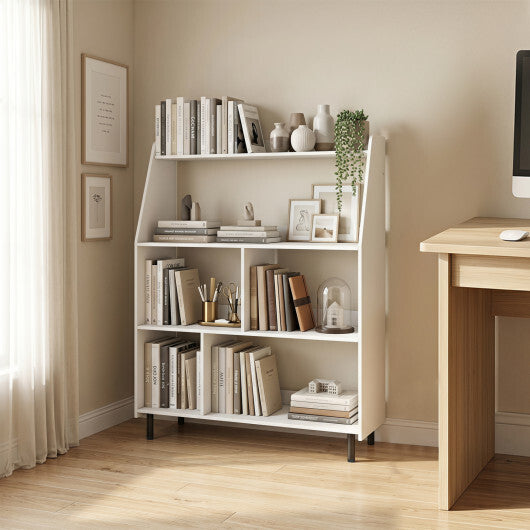 4-Tier Open Modern Bookcase with 2 Anti-Tipping Kits-White W2B