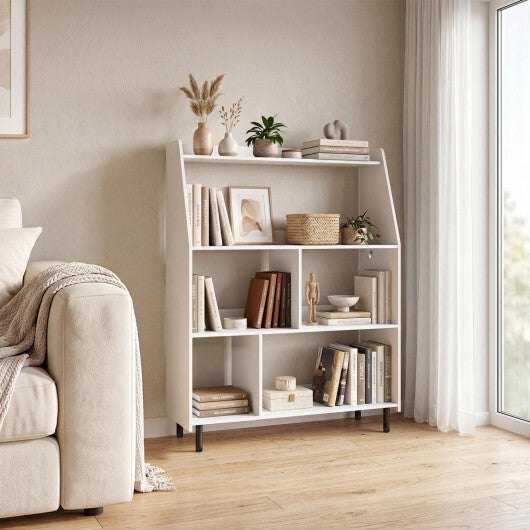 4-Tier Open Modern Bookcase with 2 Anti-Tipping Kits-White W2B