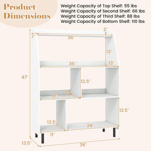 4-Tier Open Modern Bookcase with 2 Anti-Tipping Kits-White W2B