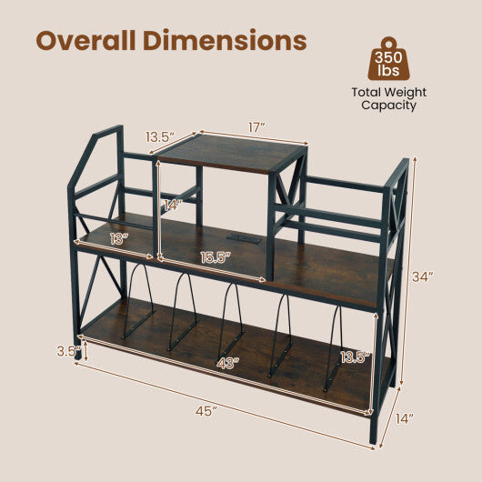 Record Player Stand with Power Outlets and Vinyl Storage and Dividers for Albums-Rustic Brown W2B