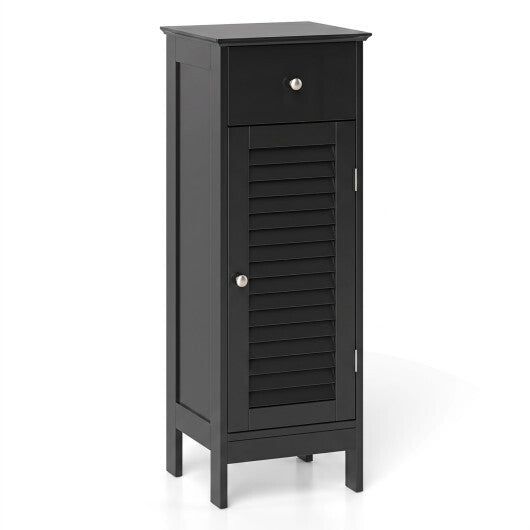 Narrow Bathroom Storage Cabinet with Adjustable Shelf and Drawer-Black W2B