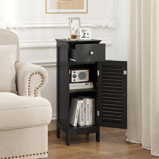 Narrow Bathroom Storage Cabinet with Adjustable Shelf and Drawer-Black W2B