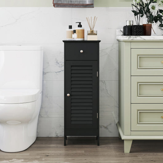 Narrow Bathroom Storage Cabinet with Adjustable Shelf and Drawer-Black W2B