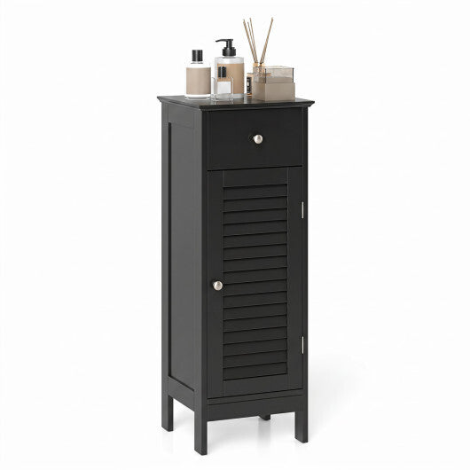 Narrow Bathroom Storage Cabinet with Adjustable Shelf and Drawer-Black W2B