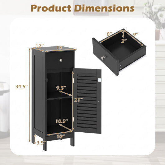 Narrow Bathroom Storage Cabinet with Adjustable Shelf and Drawer-Black W2B