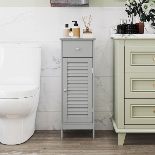 Narrow Bathroom Storage Cabinet with Adjustable Shelf and Drawer-Black W2B