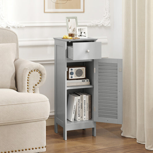 Narrow Bathroom Storage Cabinet with Adjustable Shelf and Drawer-Black W2B