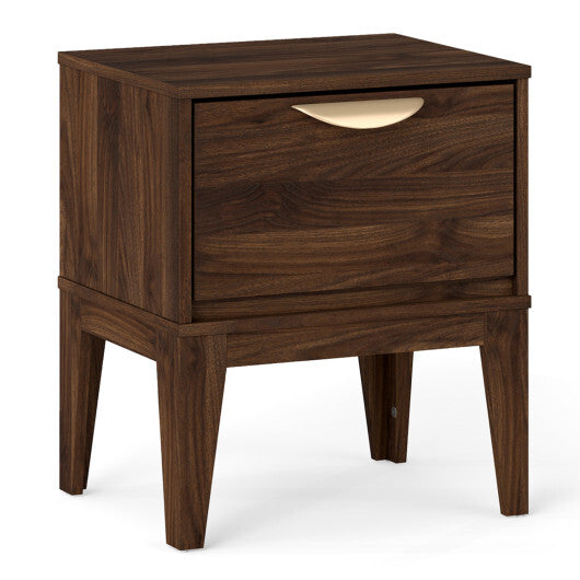 Mid Century Modern Bedside Table with Drawer and Tapered Support Feet for Bedroom-Walnut W2B