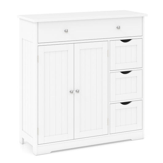 Bathroom Floor Cabinet with 4 Drawers with 2 Doors and Adjustable Shelf-White W2B