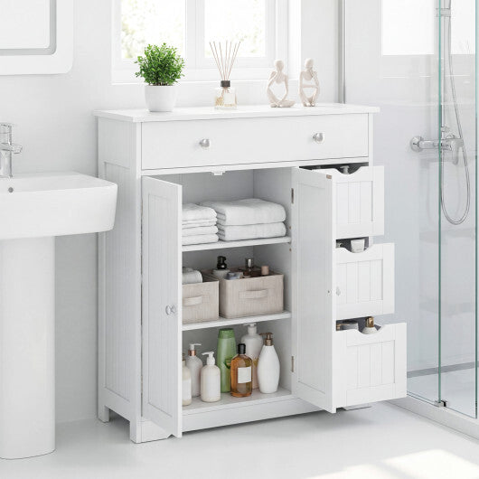 Bathroom Floor Cabinet with 4 Drawers with 2 Doors and Adjustable Shelf-White W2B