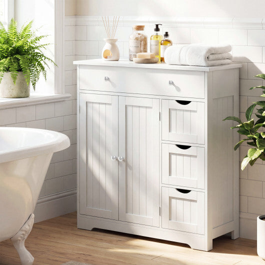 Bathroom Floor Cabinet with 4 Drawers with 2 Doors and Adjustable Shelf-White W2B