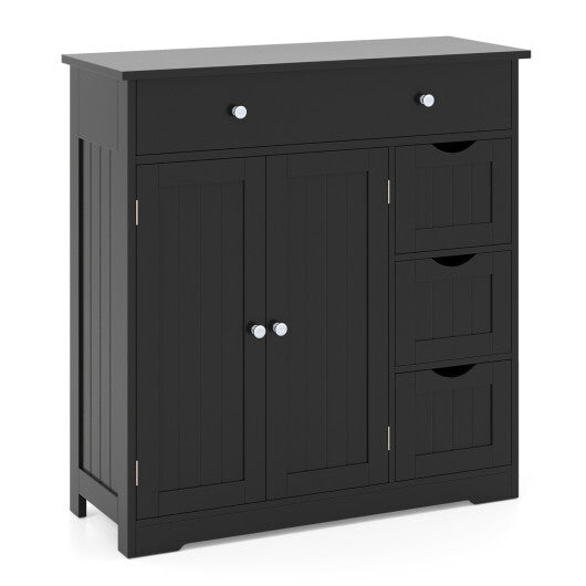 Bathroom Floor Cabinet with 4 Drawers with 2 Doors and Adjustable Shelf-White W2B