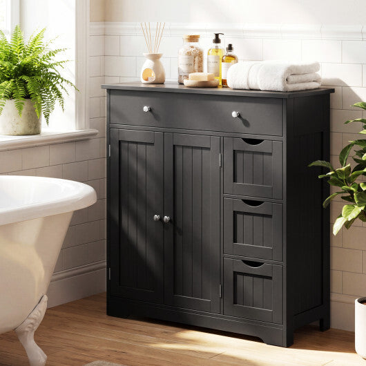Bathroom Floor Cabinet with 4 Drawers with 2 Doors and Adjustable Shelf-White W2B