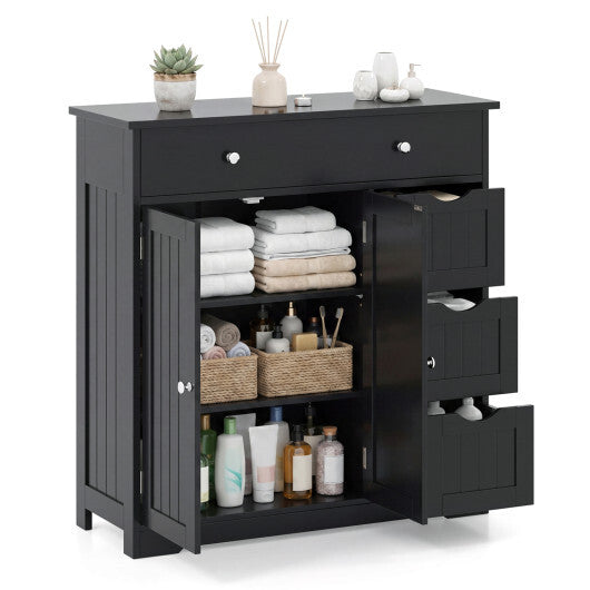 Bathroom Floor Cabinet with 4 Drawers with 2 Doors and Adjustable Shelf-White W2B