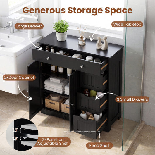 Bathroom Floor Cabinet with 4 Drawers with 2 Doors and Adjustable Shelf-White W2B