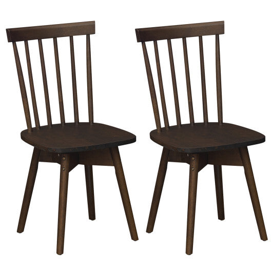 Windsor Dining Chairs Set of 2 Mid Century Rubber Wood Kitchen Chairs with Swivel Seat-Walnut W2B
