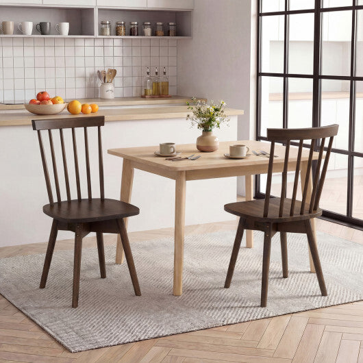 Windsor Dining Chairs Set of 2 Mid Century Rubber Wood Kitchen Chairs with Swivel Seat-Walnut W2B