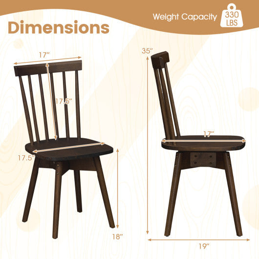 Windsor Dining Chairs Set of 2 Mid Century Rubber Wood Kitchen Chairs with Swivel Seat-Walnut W2B