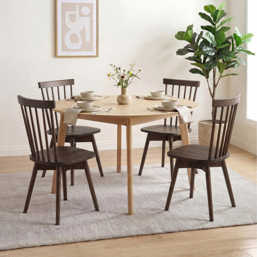 Windsor Dining Chairs Set of 2 Mid Century Rubber Wood Kitchen Chairs with Swivel Seat-Walnut W2B