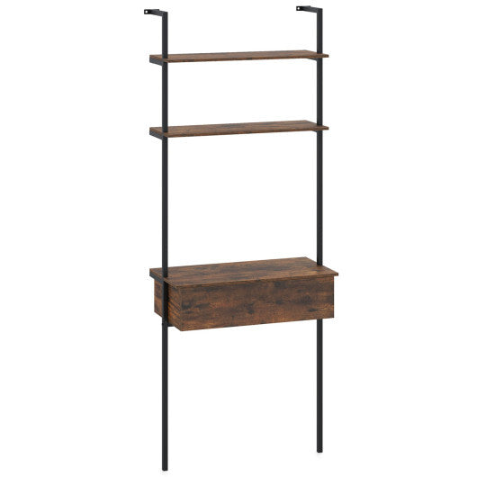 4-Tier Ladder Bookshelf with Drawer and Metal Frame for Living Room-Rustic Brown W2B