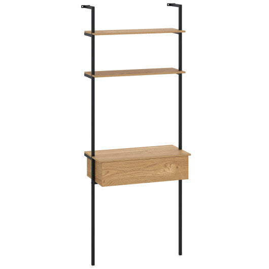 4-Tier Ladder Bookshelf with Drawer and Metal Frame for Living Room-Rustic Brown W2B