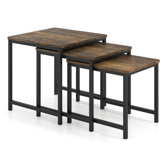 Faux Marble Nesting Table with Metal Frame Set of 3-White W2B