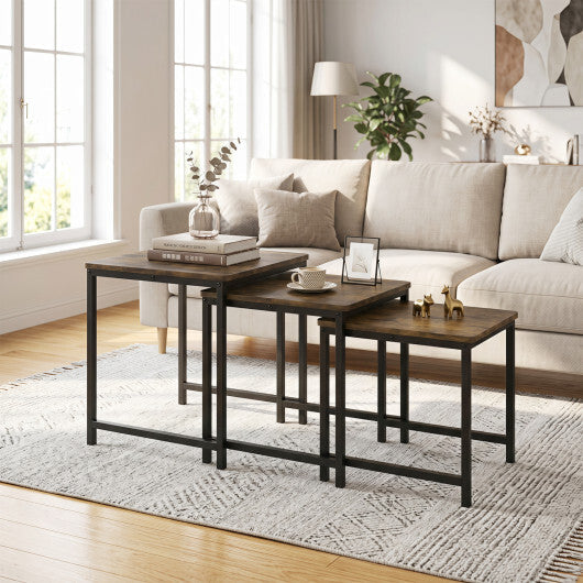 Faux Marble Nesting Table with Metal Frame Set of 3-White W2B