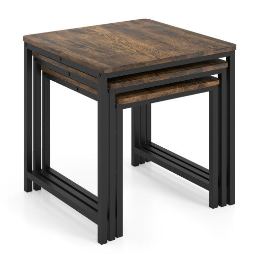 Faux Marble Nesting Table with Metal Frame Set of 3-White W2B