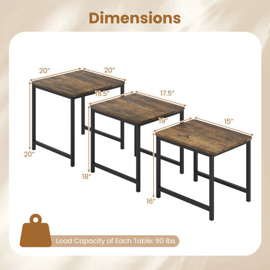 Faux Marble Nesting Table with Metal Frame Set of 3-White W2B